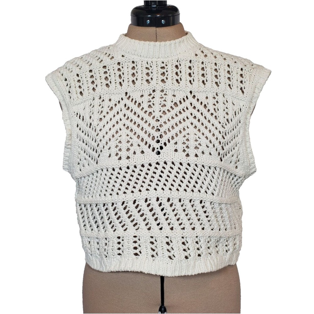 Rag & Bone Women’s Sweater Vest XS Beige Open Knit Cotton Blend Oversized